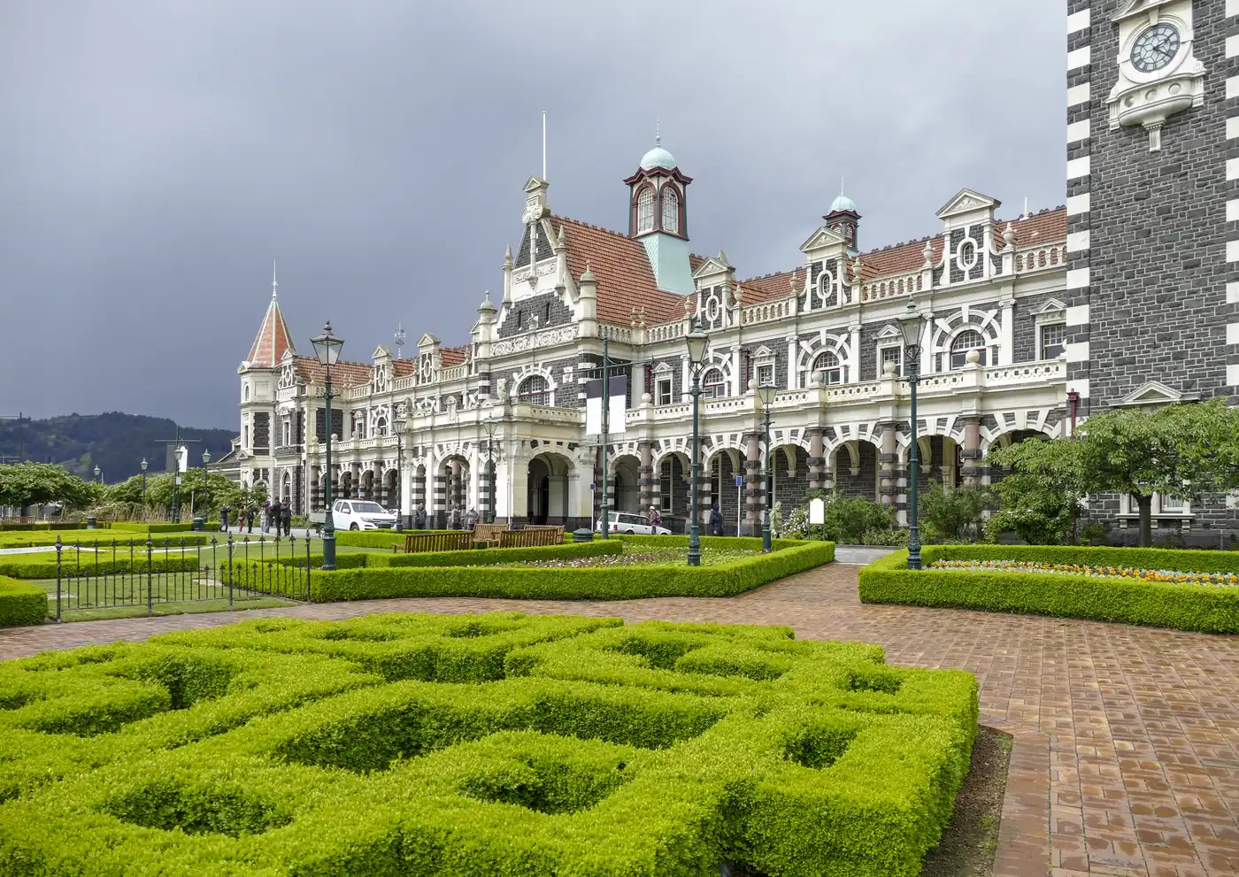 The Dunedin Railway Station and its gardens
