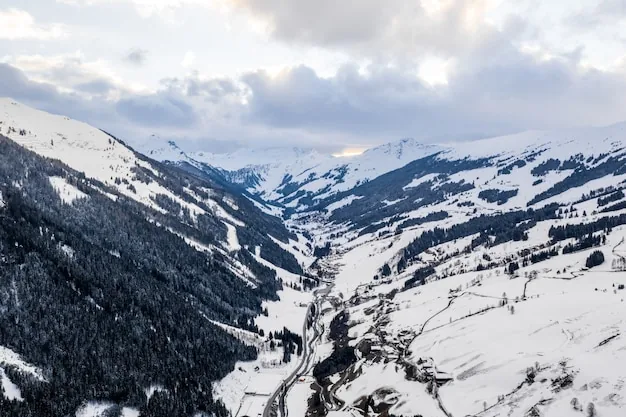 Vista aérea de cumbres montañosas cubiertas de nieve