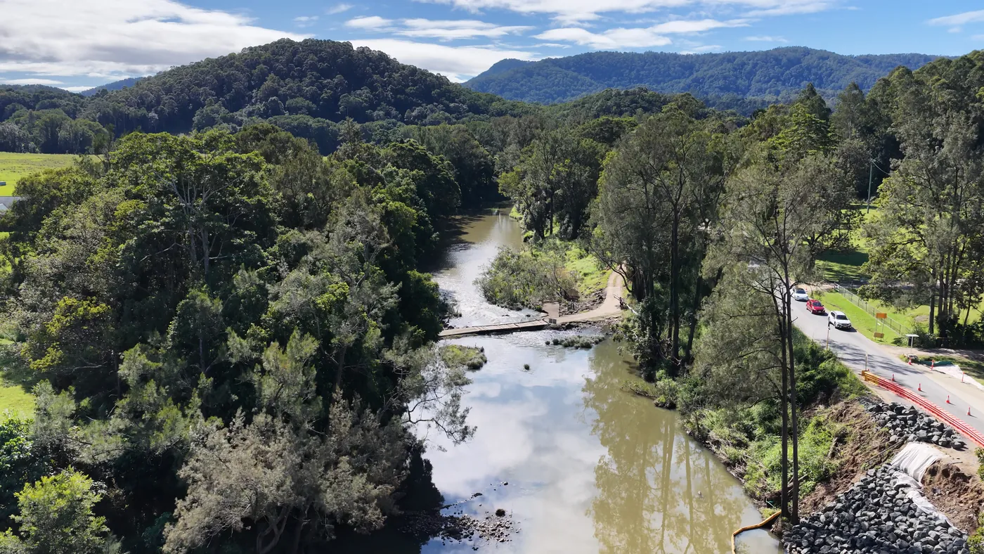 A river winding through forested country, seen from the air