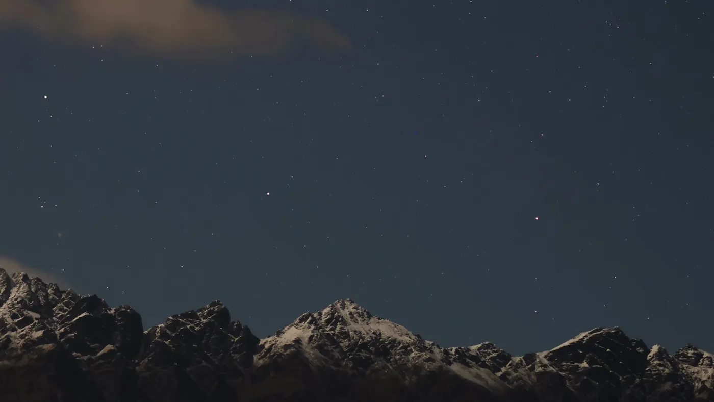 Stars over snow-capped peaks at Queenstown