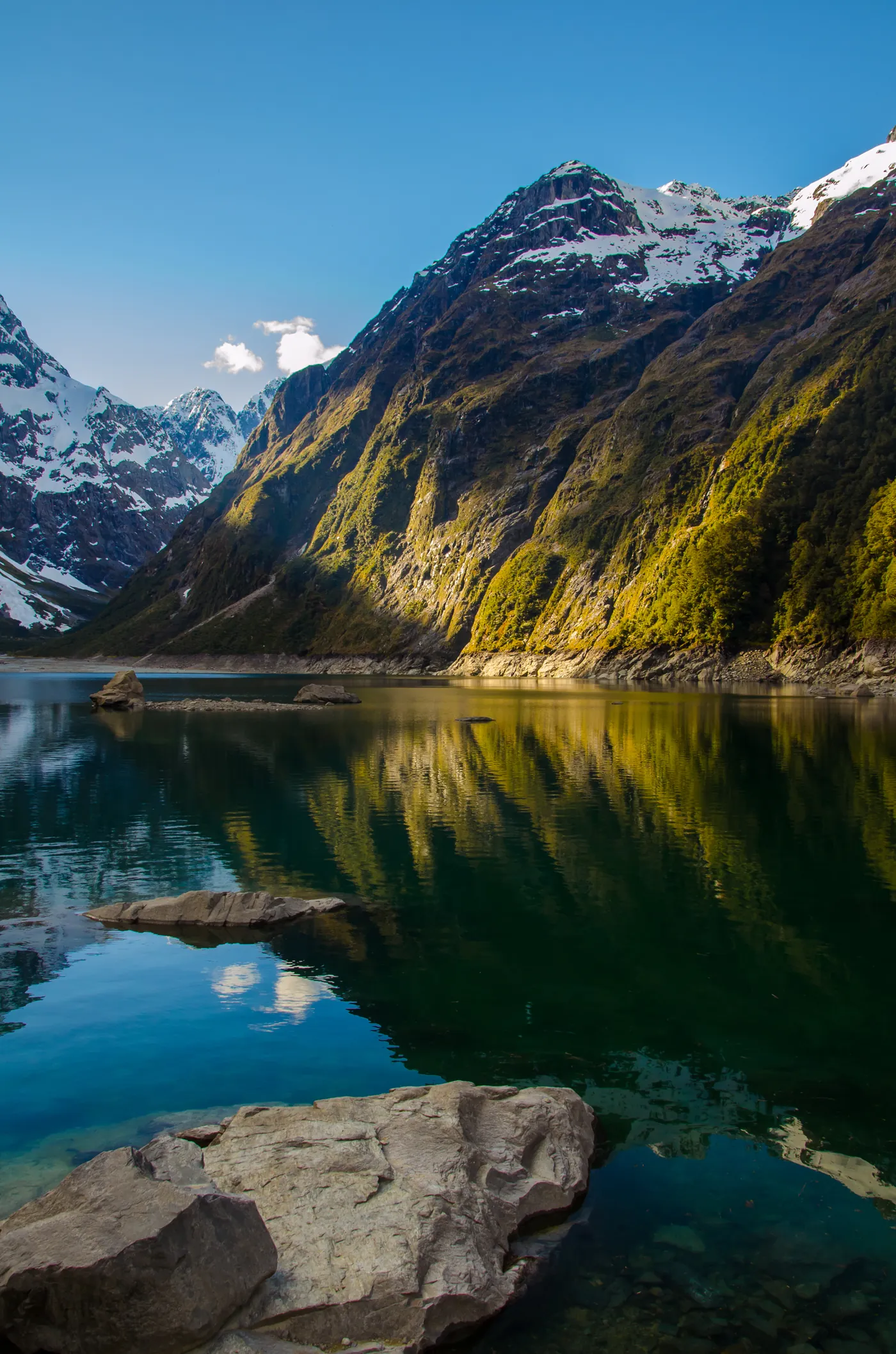 Lake Marian below the mountains of Fiordland